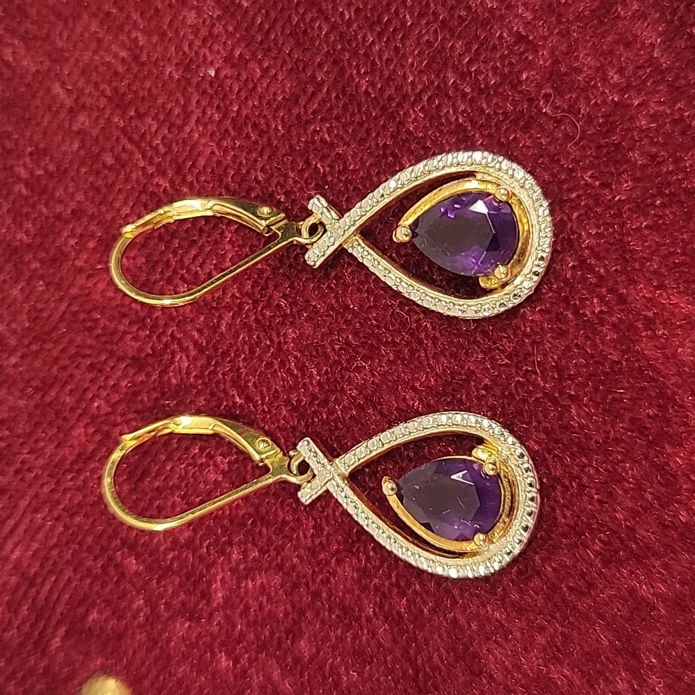 Elegant 925 Silver And Gold Amethyst Teardrop Earrings PAJ